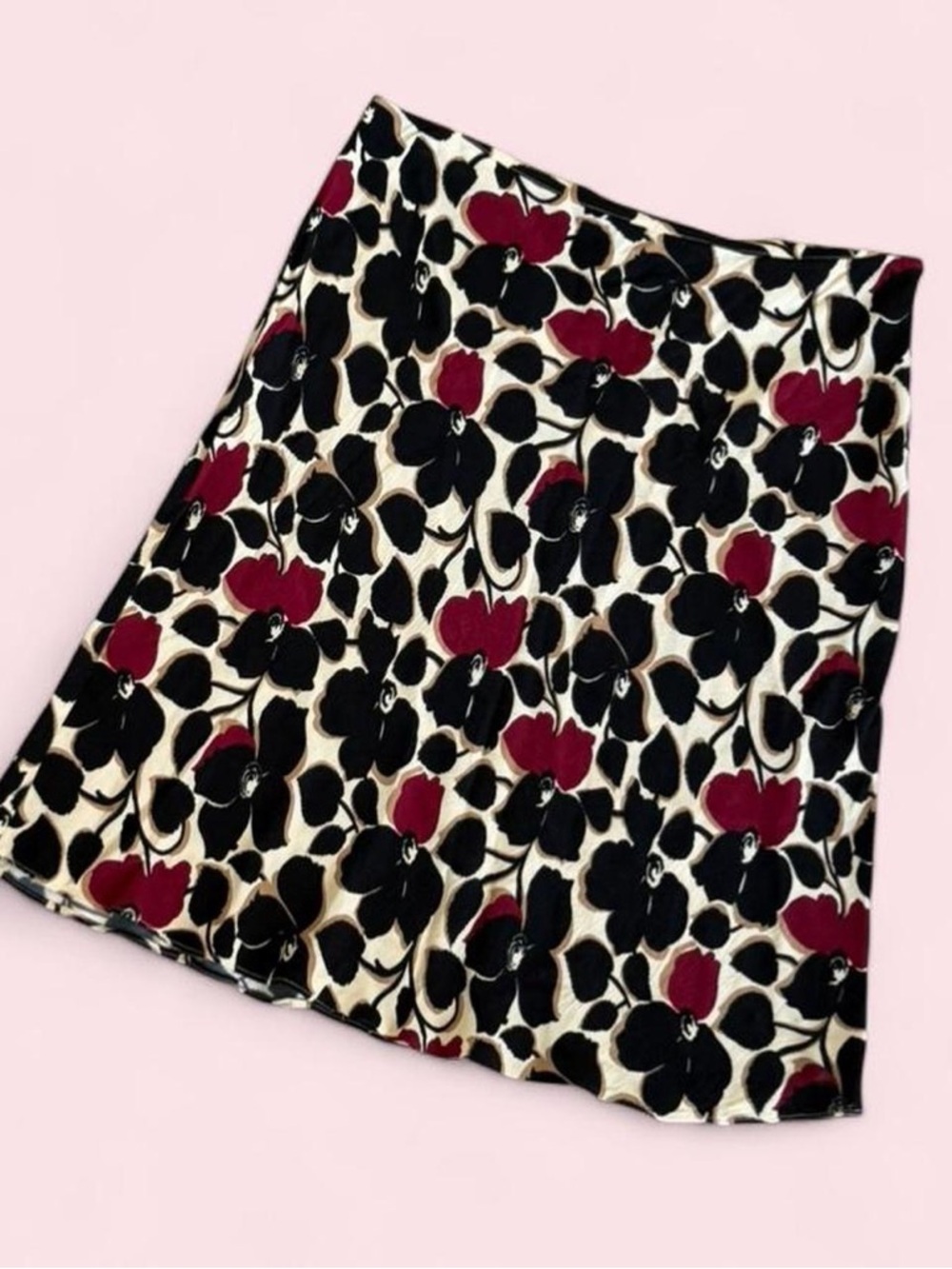 100% Rayon Women's Floral Skirt - Black, Cream & Burgundy
